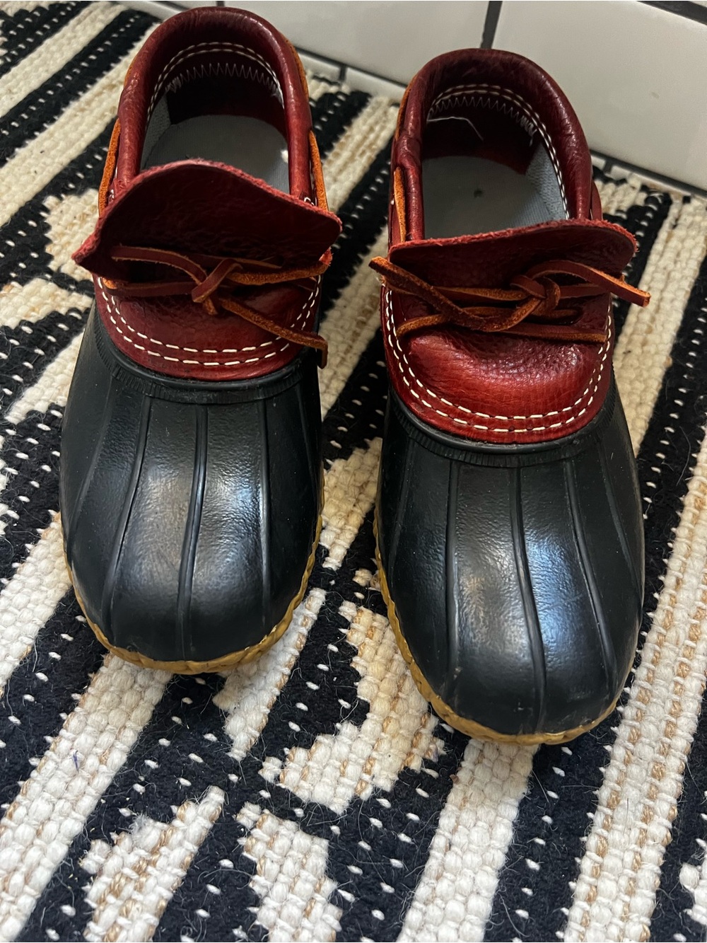 L.L. Bean Black and Burgundy Women's Duck Boots